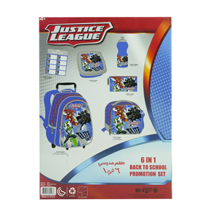 ست 6 در 1 کوله پشتی چرخدار 40 سانتی Justice League مدل Rainbow Max - Backpack - Trolly Bag - Promotion Items 6 in 1 - Justice League _کیف مدرسه